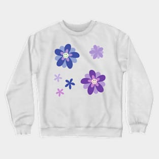 Bright and Cheerful Flower Smiley Face pack - blue Crewneck Sweatshirt